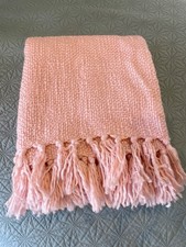 Pink Woven Thick Cashmere Silk Blanket Throw 60 x 52