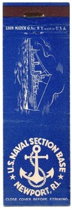 MILITARY U.S. NAVAL SECTION BASE NEWPORT RHODE ISLAND 20 FS MATCHBOOK COVER