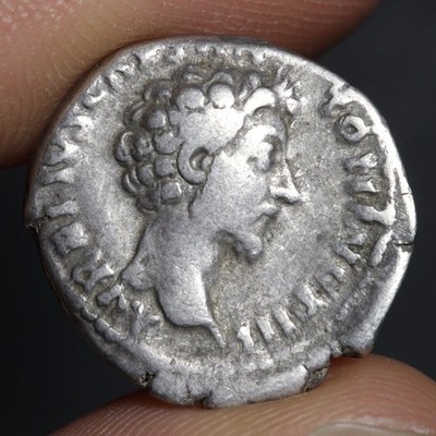 Marcus Aurelius Denarius 156AD Virtus Caesar Ancient Roman Empire Silver Coin