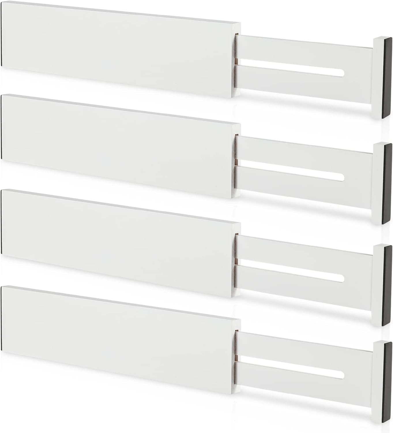 FJO 4-Pack White Bamboo Drawer Dividers Adjustable 11.8 to 17 Inches