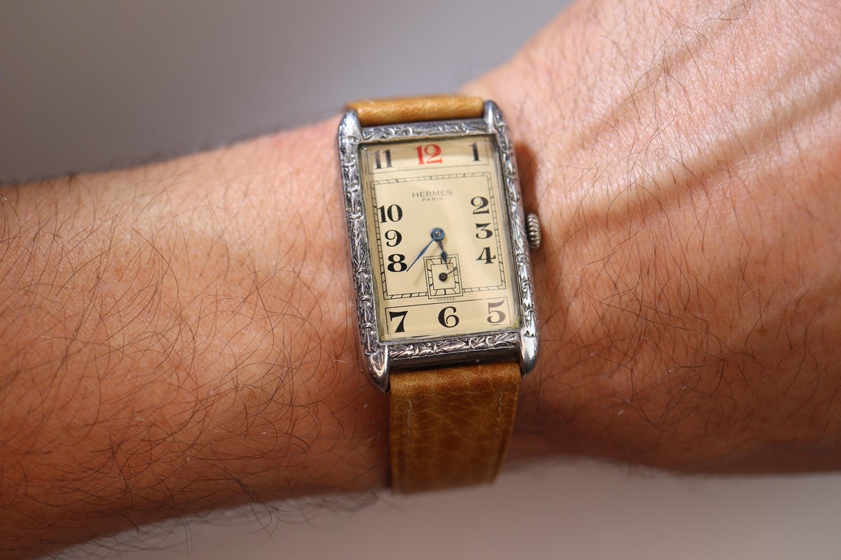 Antique HERMES Tank watch. Art Deco Genuine Hermes Manual