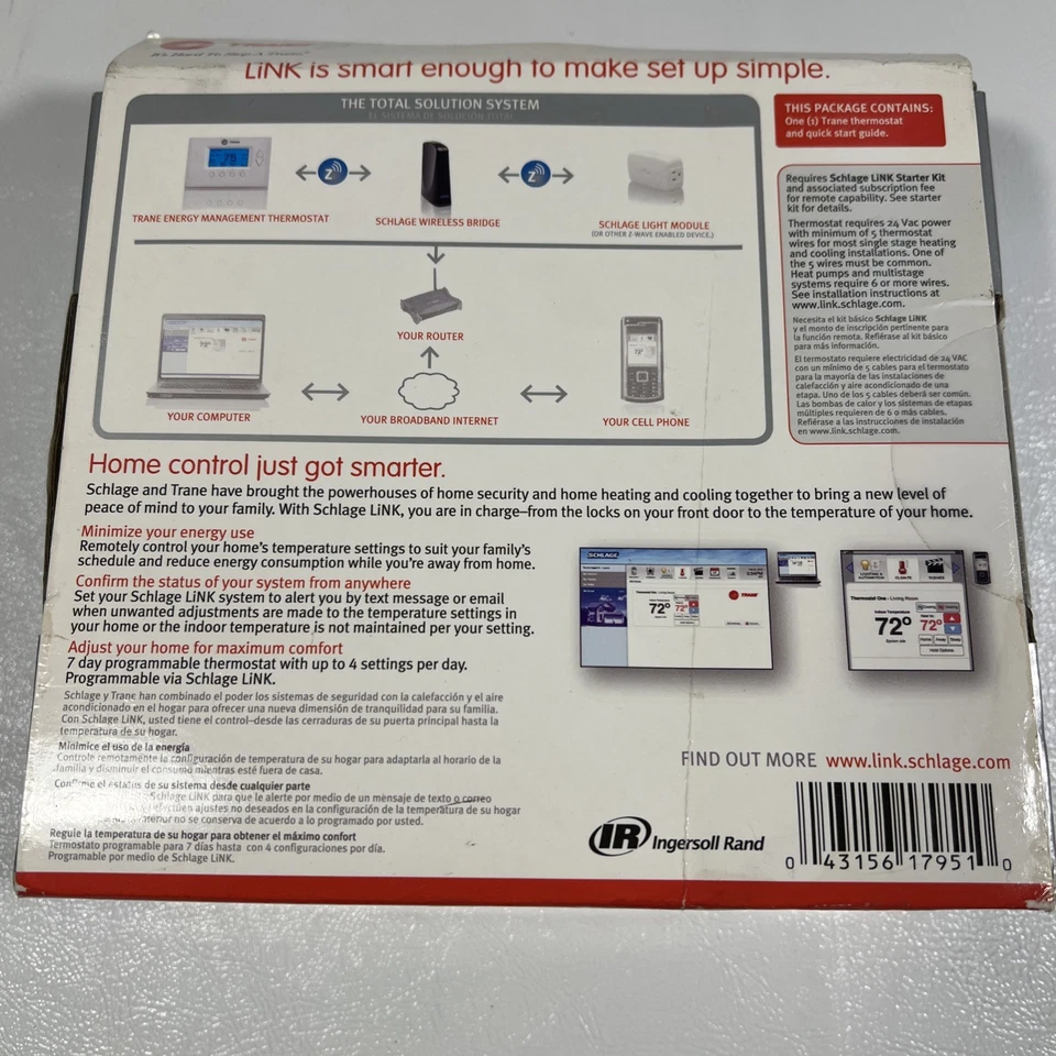 Trane WIBTZW005 Wireless Schlage LiNK Thermostat new - Image 2 of 4