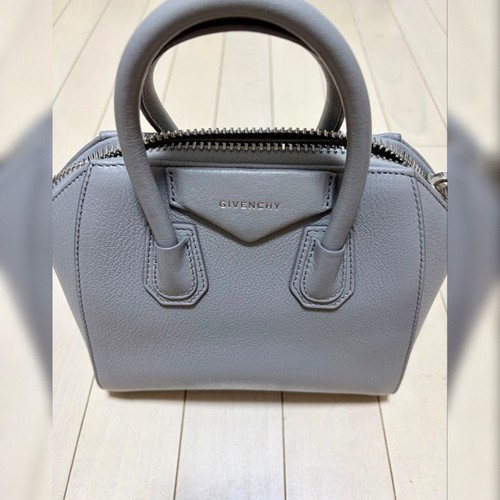 GIVENCHY Mini Antigona Leather Bag Pale Gray 2way Crossbody Shoulder Satchel Bag
