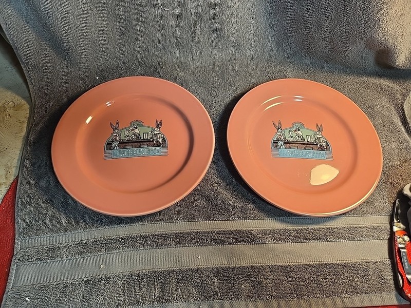 2 Warner Bros 1994 Drive In Or Drop By Luncheonette Pink Plates
