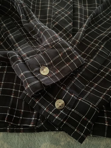 Wild Blue X Sadie Robertson Blouse XS Navy Plaid Button Up LS Sheer Collar - Picture 3 of 10