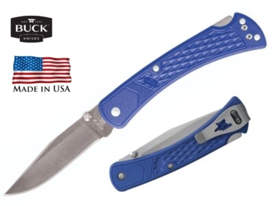 BUCK 110 Slim Hunter Folding Knife - CPM-S35VN Blade Steel - Blue GFN Handle