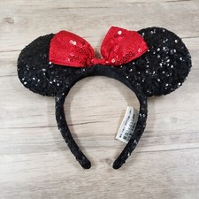 Disney Minnie Mouse Ears Headband Seqiuns Black Red Bow Kids