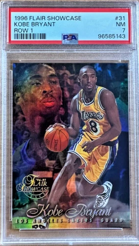1996 FLAIR SHOWCASE #31 KOBE BRYANT ROW 1 ROOKIE HALL OF FAME LAKERS PSA 7 NM RC