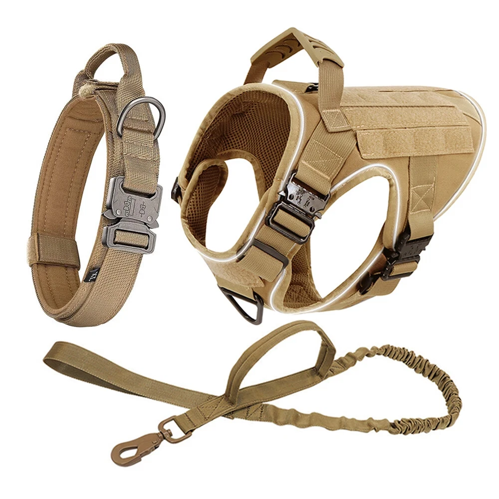 Dog Harness with 4 Metal Buckle Military Tactical Pet Training Vest Harnesses