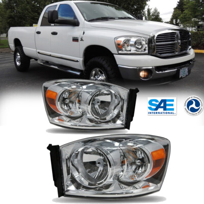 Pair Of Headlight Assemblies For 2006-2009 Dodge Ram 1500/2500/3500 - Chrome Bezel, Halogen 13 thumbnail image