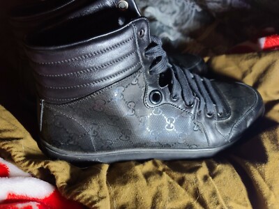 コレクション Gucci High Top Sneakers GG Imprime Size 8.5 G Black Leather 224778