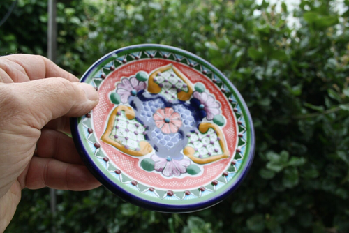 Vintage Hand Painted Handmade Terra Cotta Plate Multi-Colored - Picture 9 of 12