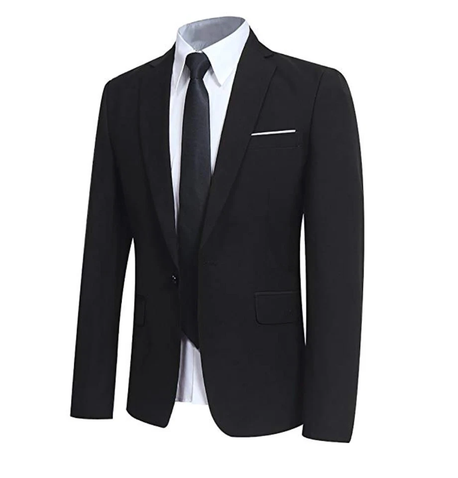 YFFushi Nuevo Chaleco Negro Para Hombres M Ajustado + Abrigo Sin Pantalones Un Botón 2 Piezas 5884 Foto 2 de 4