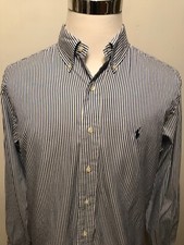 Mens Polo Ralph Lauren Classic Fit Long Sleeve Striped Dress Shirt Sz 16.5 Blue