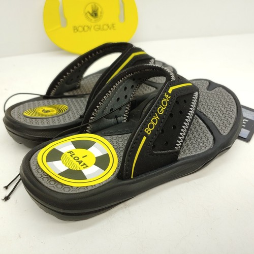 Body Glove Kona Sandal Flip Flops Boys Child Size 12 Black Yellow Floats - Picture 4 of 9