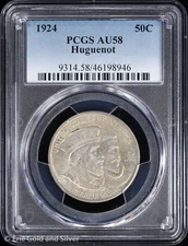 1924 50C Huguenot Commemorative Half Dollar PCGS AU 58