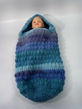Handmade Crochet Baby Cocoon Shaded Blue Ombr