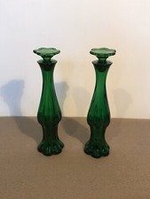 Vintage Avon Emerald Bud Vase Cologne Bottle Green Daisy Flower with Stopper