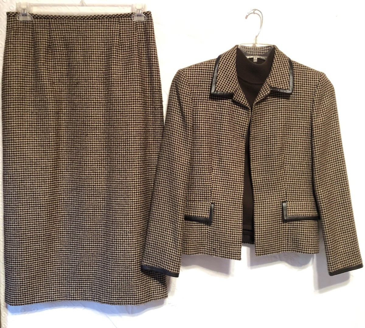 Vintage Wool Tahari 3 Pc Skirt Suit Blazer Mock Turtleneck