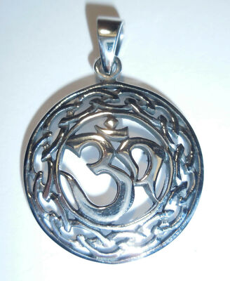 Pendant Necklace OM Symbol GENUINE 925 Silver Talisman Amulet AUM Sign SS97