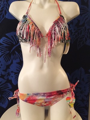 NWT! Raisins Multi Color Floral Anya Triangle Swimsuit 2 pc Bikini Set Size M