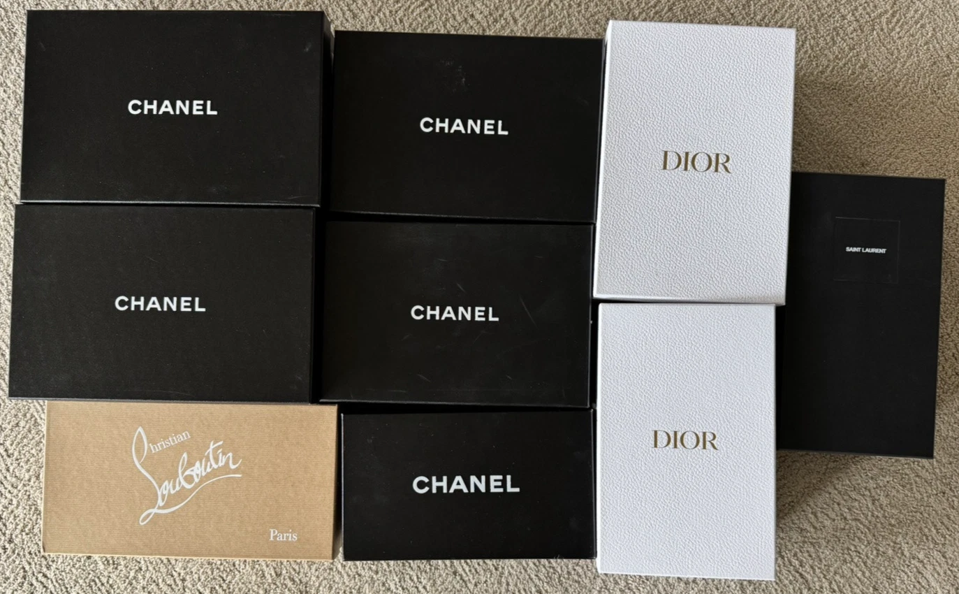 Authentique boîtes à chaussures vides Chanel, Dior Saint Laurent & Christian Louboutin