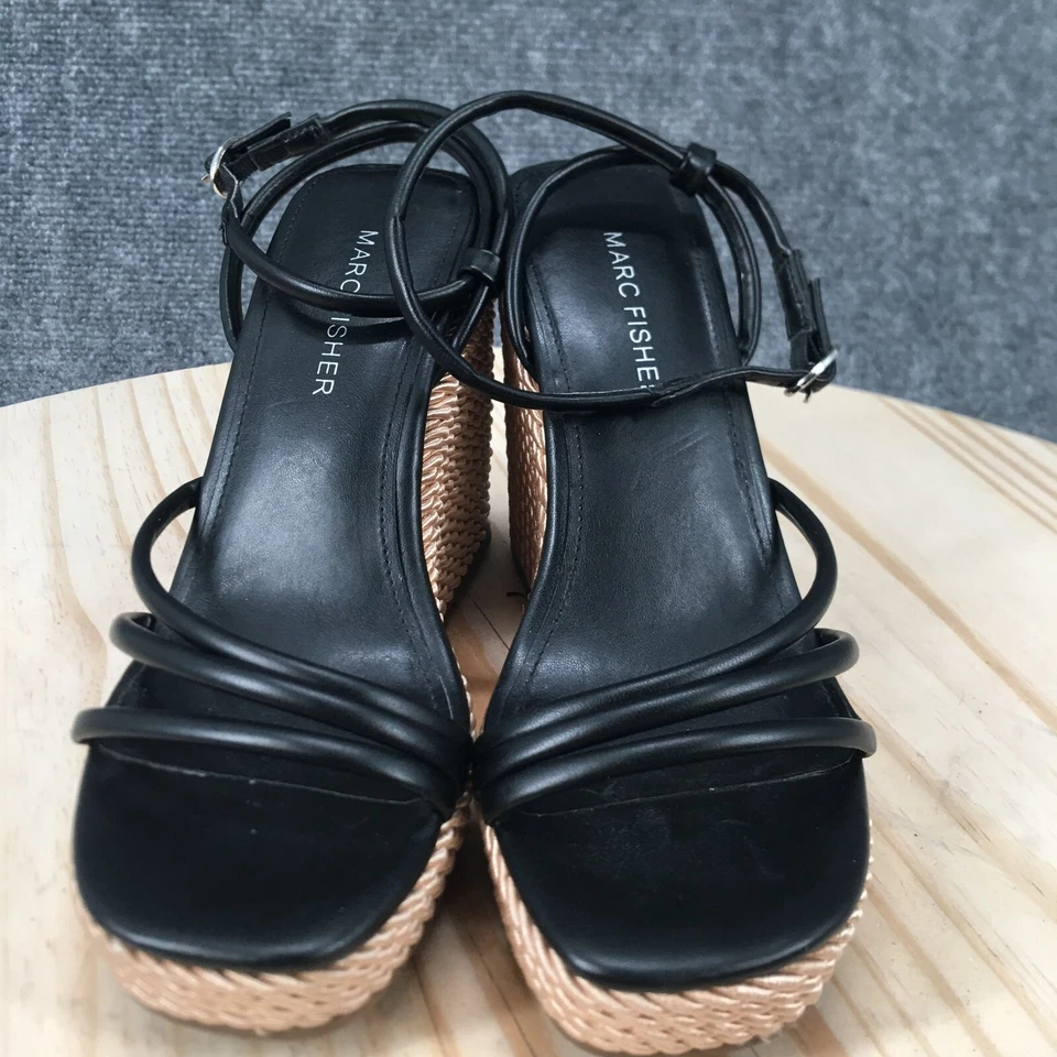 Sandalias Marc Fisher para mujer 6M Zeki plataforma correa al tobillo negras imitación cuero cuña Foto 4 de 4