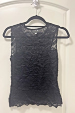 VINTAGE Onyx Nite By Wendye Chaitin Black Lace Top, Made in USA