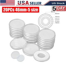 20x46mm Clear Coin Storage Box Round Plastic Case Capsules Collection Holder