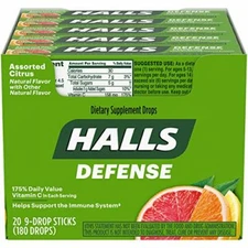 HALLS Defense Vitamin C Drops Assorted Citrus Flavors 20 Pocket Sticks