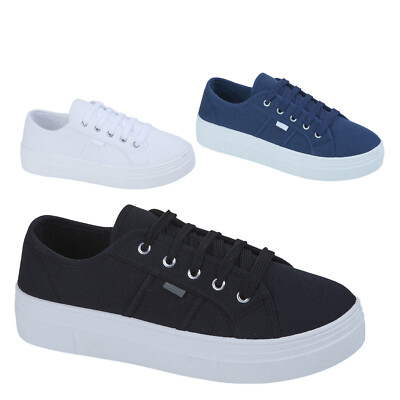 DAMEN PLATEAU CANVAS SNEAKER DAMEN SCHNÜRER PUMPS FLATFORM TURNSCHUHE SCHUHE