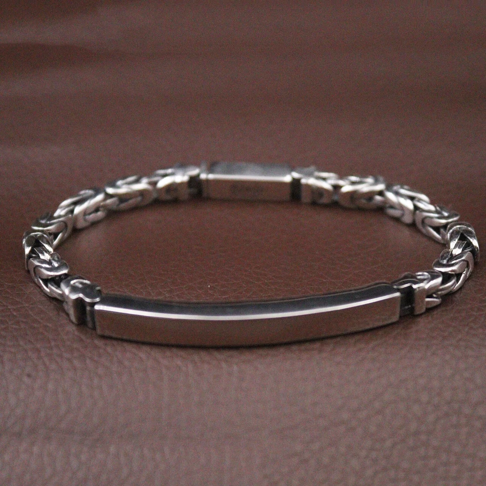 S925 Pure Sterling Silver Chain Men Women 5mm I Do Byzantine Bracelet 7.1inch - Image 2 of 4