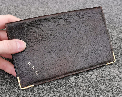 Braun & hellbraune Ledermantel Geldbörse, Reißverschluss, Klarsicht- und Einschubtaschen, Vintage 70er
