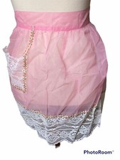 Vintage 60s sheer Pink And floral apron With small Stain