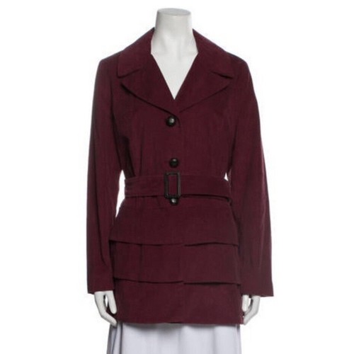 Cynthia Rowley Tiered Ruffle Soft Corduroy Belted Jacket Red Button Collar S - Picture 2 of 4