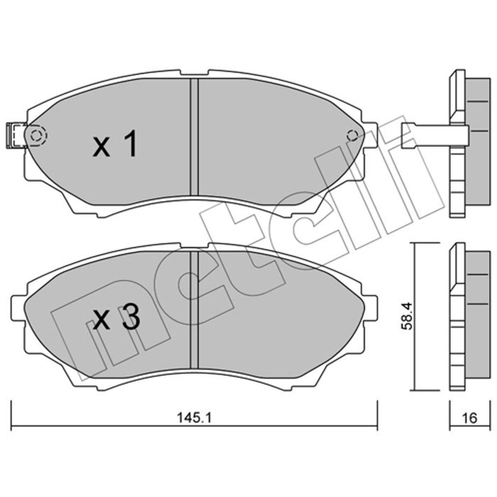1x ORIGINAL® Metelli 22-0610-0 Bremsbelagsatz, Scheibenbremse Vorne, inkl.
