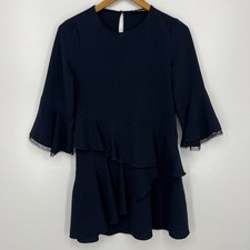 Zara Basic Shift Dress Women's XS Navy Blue Round Neck 3/4 Bell Sleeve