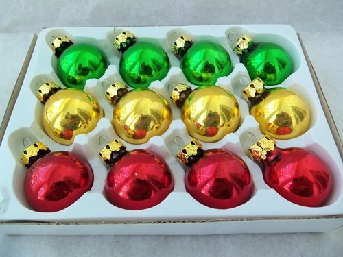 Vtg Small Glass Christmas Ball Ornaments Lot!  DILLARD'S!  12!  RED GREEN GOLD