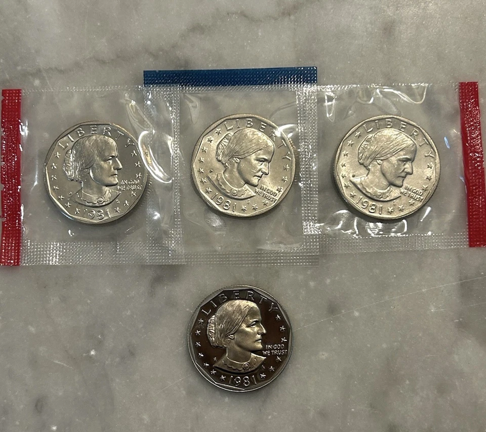 1981 P D S S Susan B Anthony Proof & BU - 4 Coin  Set / Lot - Mint Cello - Image 2 of 4