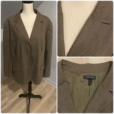 Vintage Lands End Women  s Wool Cashmere Blend Herringbone Blazer Size 26W Brown