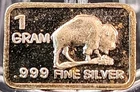 1 Gram .999 Fine Silver Art Bar Ingot. American Bison . Fun Way Of Investing.