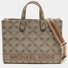 Borsa Michael Kors GIgi grande in tela jacquard con logo beige marrone
