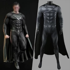 Black Superman Jumpsuit Cosplay Bodysuit Cloak Costume Adult Kids Halloween Cos