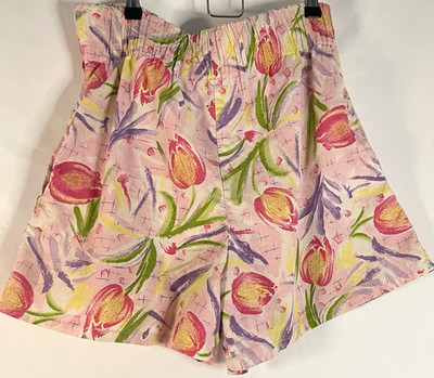 C est Jolie by Laura Vintage Floral Cotton Shorts Elastic Waist sz S Retro 80's