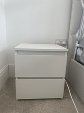2 Drawer Bedside Table White Nightstand Modern Design Deep Storage Panelled