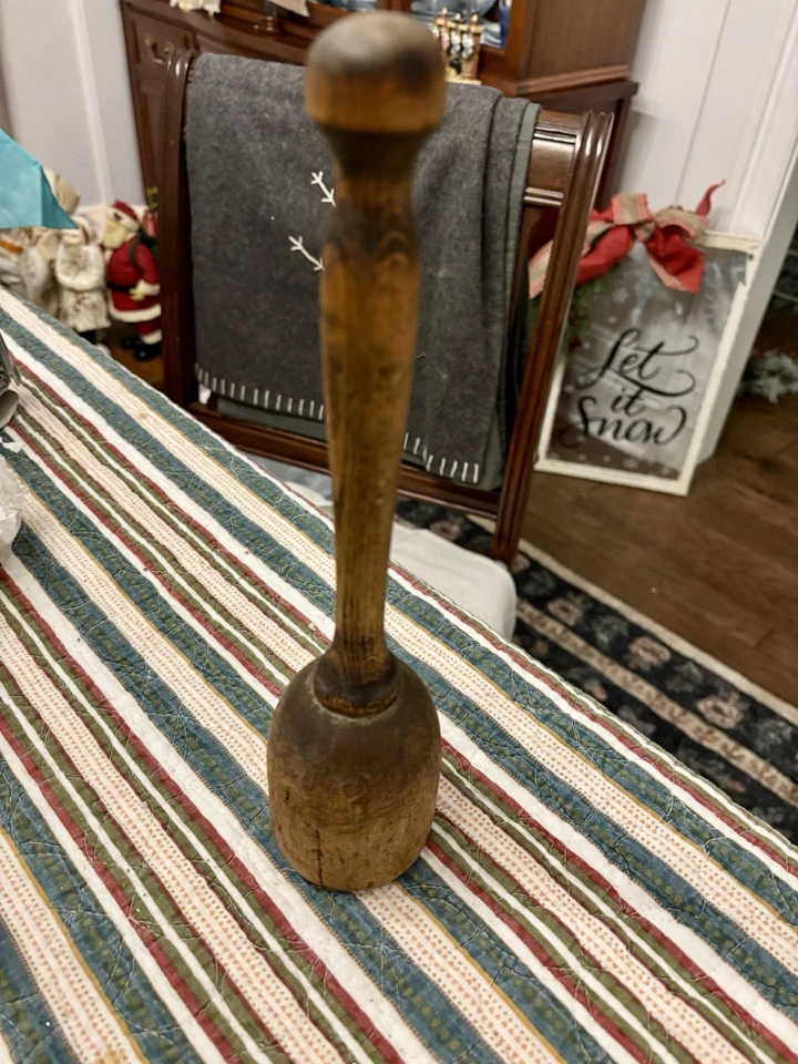 Triturador de patatas/mazo de madera de colección de granja primitiva Foto 2 de 3