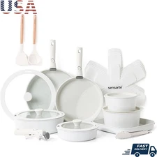 24PC Nonstick Granite Cookware Set Removable Handle Stackable Storage All Stoves