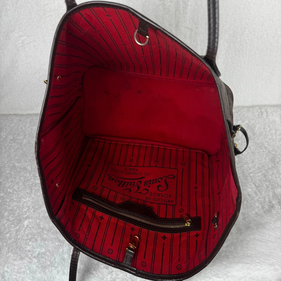 Louis Vuitton Neverfull MM Damier Ebene Tote Bag Cherry Red Interior Brown Check - Изображение 4 из 4
