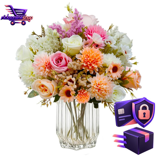 Kunstblumenstrauß 4Er Set KüNstliche Rosen Seidenblumen Rosa Lila Deko-image