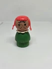 Vintage Fisher Price little people all wood green girl red hair pigtails